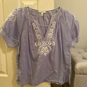 J crew light blue and white embroidered blouse